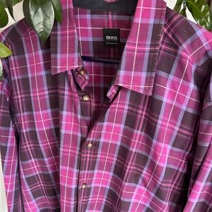 Hugo Boss 2XL Men’s Shirt Long Sleeve Purple Plaid